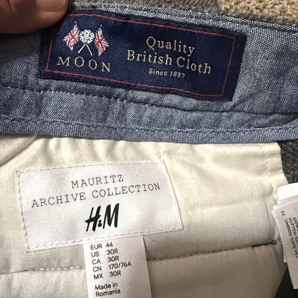 Men’s H&M MAURITZ ARCHIVE COLLECTION 100% British Moon Wool Tweed Pants Gray 30R - Picture 7 of 11